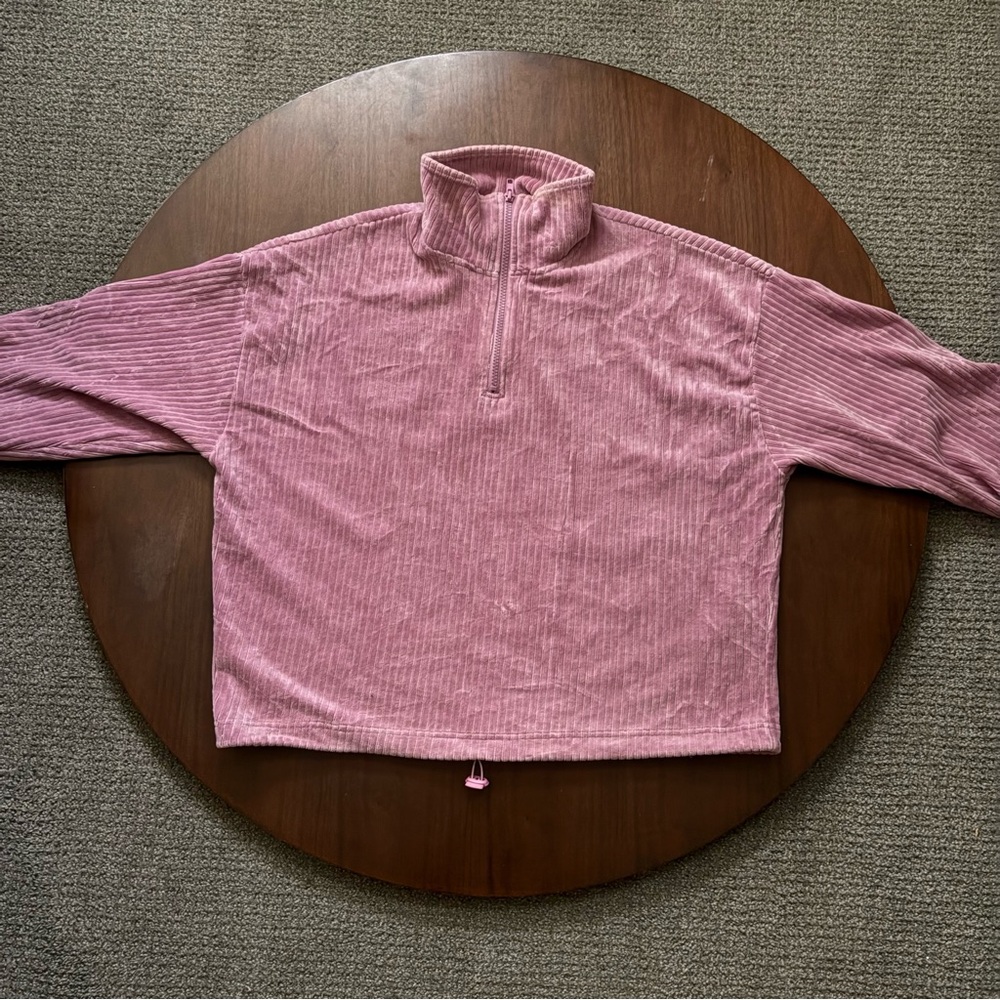 Forever 21 Sweater Mock Neck Quarter Zip Pink Velour Women's Plus 1X